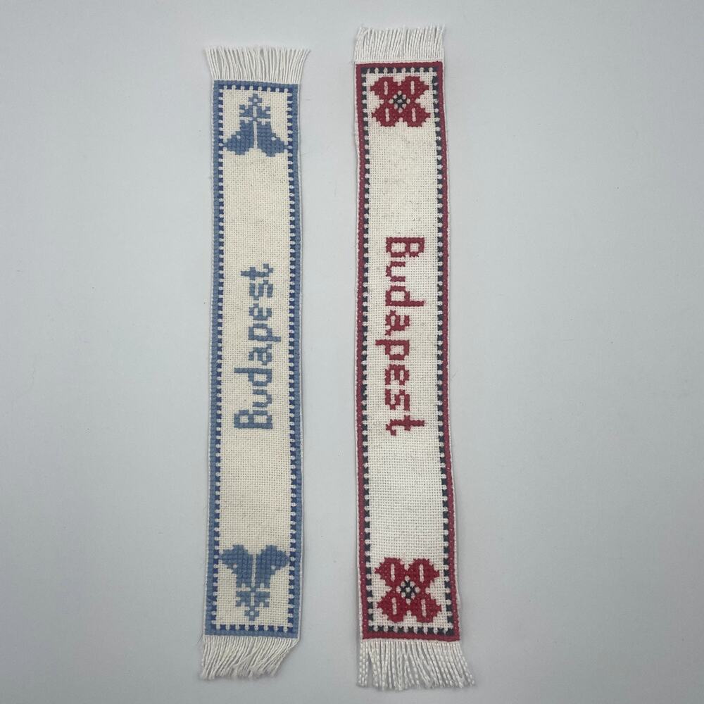 Bundle 2 Handmade Fabric Cross Stitch Bookmarks Budapest Hungary Blue Red